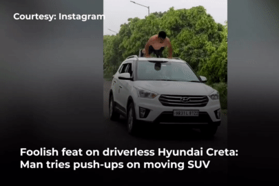 Tài xế rời ghế ngồi và chống đẩy trên nóc xe Hyundai Creta đang chạy