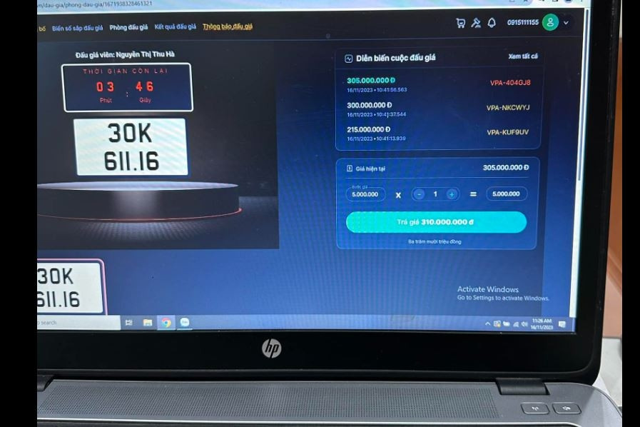 Đấu giá biển số sáng 16/11: Biển TP.HCM 51K - 909.99 trúng giá 540 triệu đồng