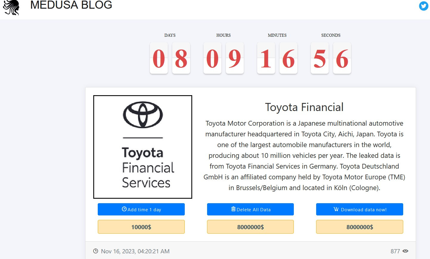 Bộ phận tài chính hãng Toyota bị tấn công mã độc, đòi tiền chuộc 8 triệu USD