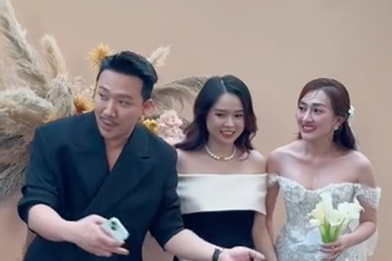 Trấn Thành dìu Sam ở đám cưới diễn viên hài Phương Lan