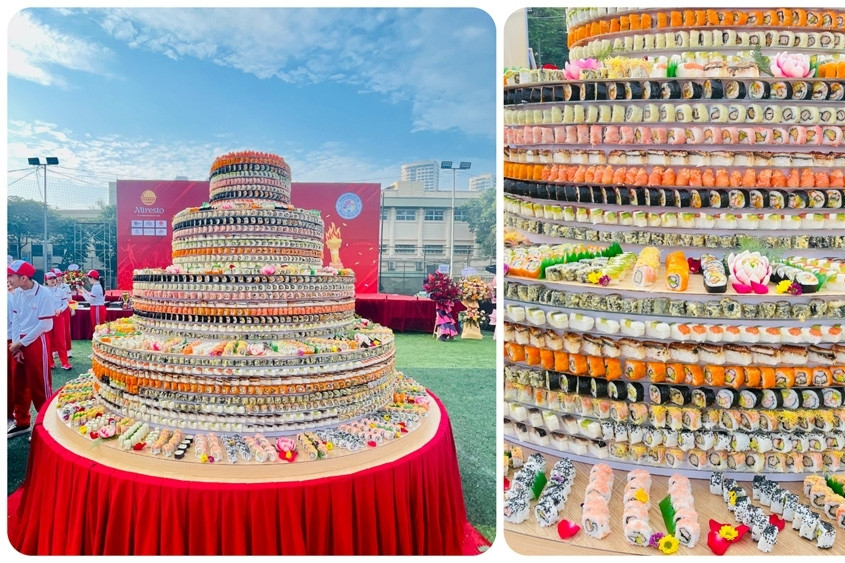 Giant sushi birthday cake sets Vietnamese record