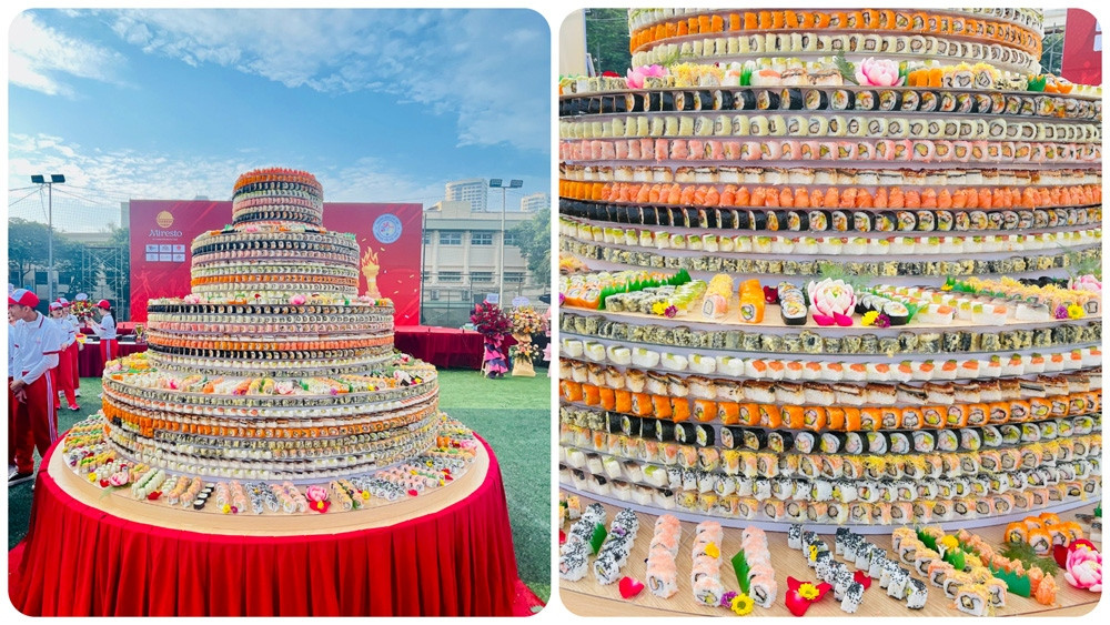 giant sushi birthday cake sets vietnamese record picture 1