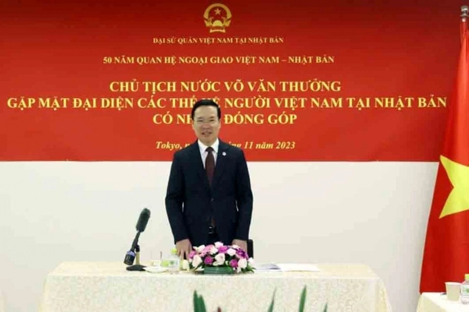 President Vo Van Thuong meets Vietnamese expatriates in Japan