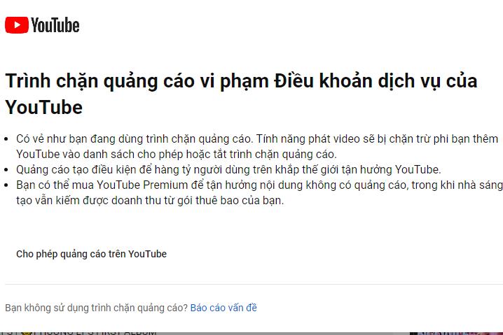 YouTube chặn tính năng phát video nếu người dùng sử dụng trình chặn quảng cáo