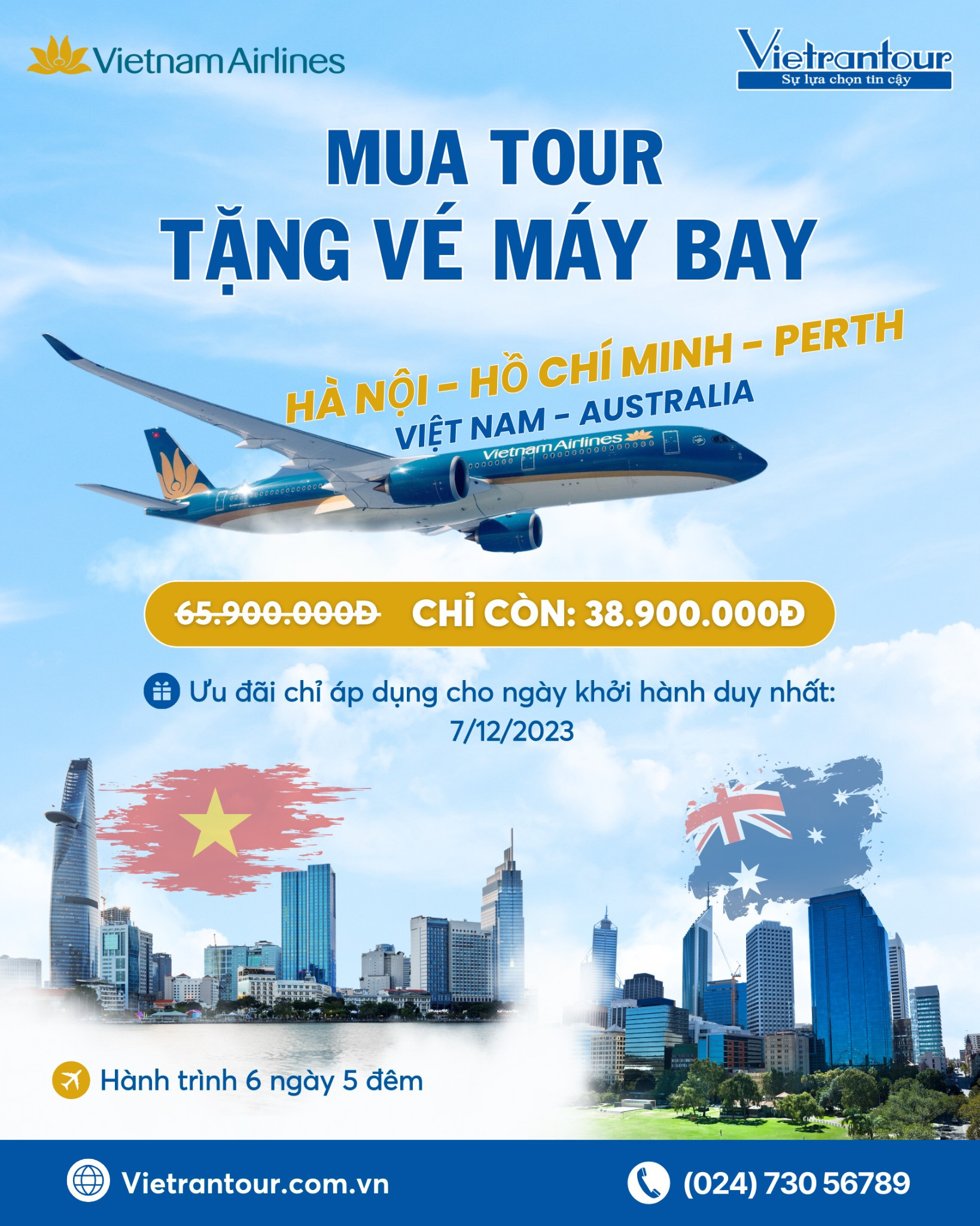 Tặng vé máy bay cho khách đăng ký tour du lịch Perth