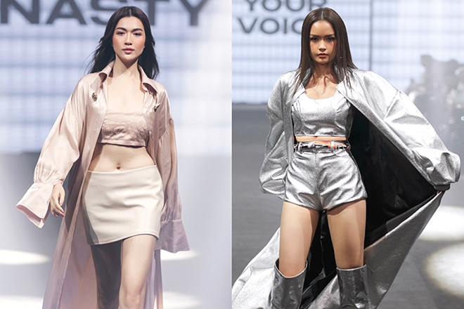 Hoa hậu Ngọc Châu, Á hậu Lệ Hằng mặc áo choàng quét đất catwalk