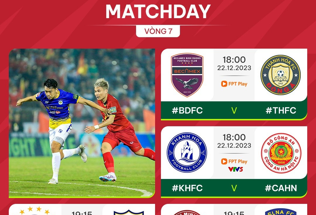 Lịch thi đấu vòng 7 V-League 1 2023/24 hôm nay