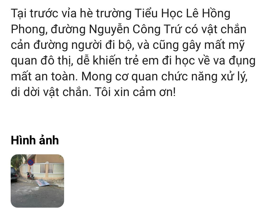 Anh Tạ Hoàng Đức phản ánh trên ứng dụng phản ánh hiện trường 