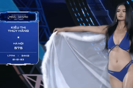 Kiều Thị Thuý Hằng ngã đập mặt xuống sàn khi thi bikini Hoa hậu Hoàn vũ VN
