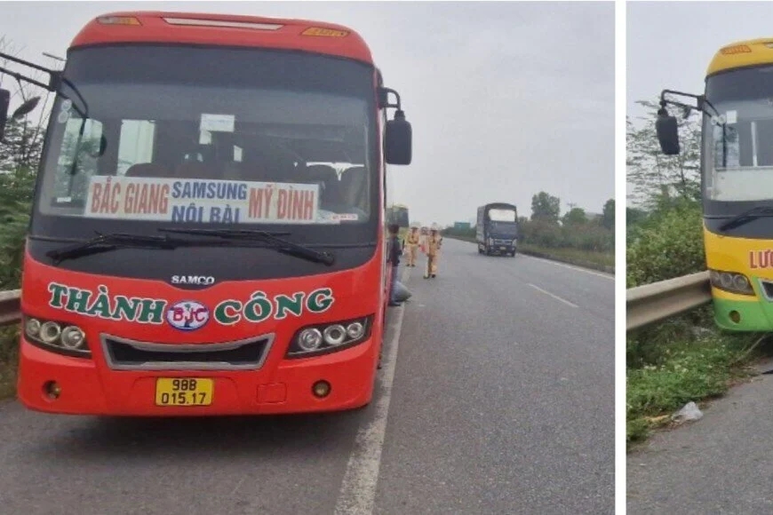 Tạm giữ hai xe khách đánh võng, chèn ép nhau trên cao tốc Hà Nội - Bắc Giang