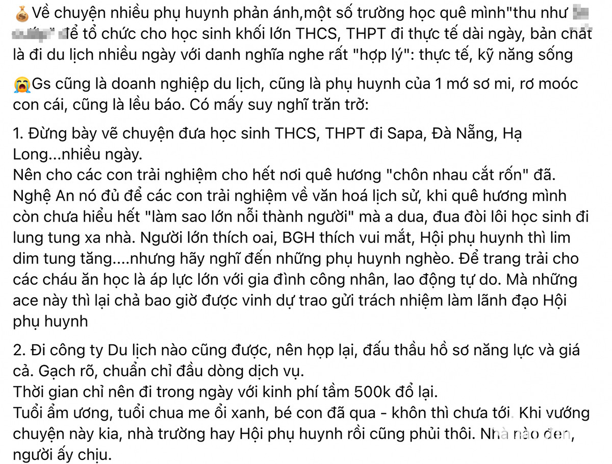 Học sinh nhiều trường THPT ở Nghệ An đóng tiền triệu tổ chức đi chơi