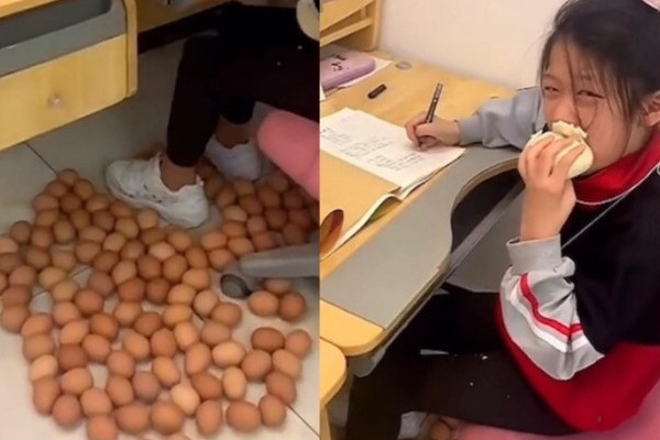 Bà mẹ đặt trứng sống dưới chân bàn ghế để con tập trung học