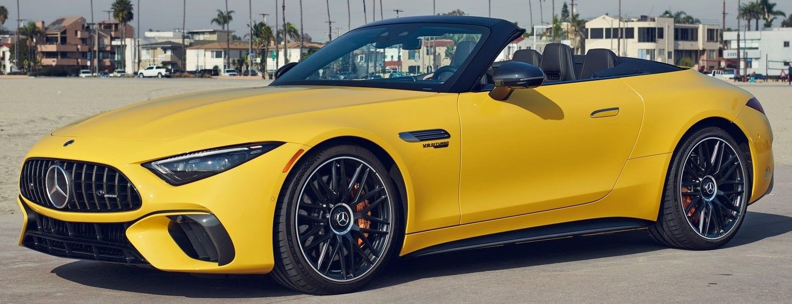 Yellow 2022 Mercedes-Benz AMG SL 63 parked outdoors