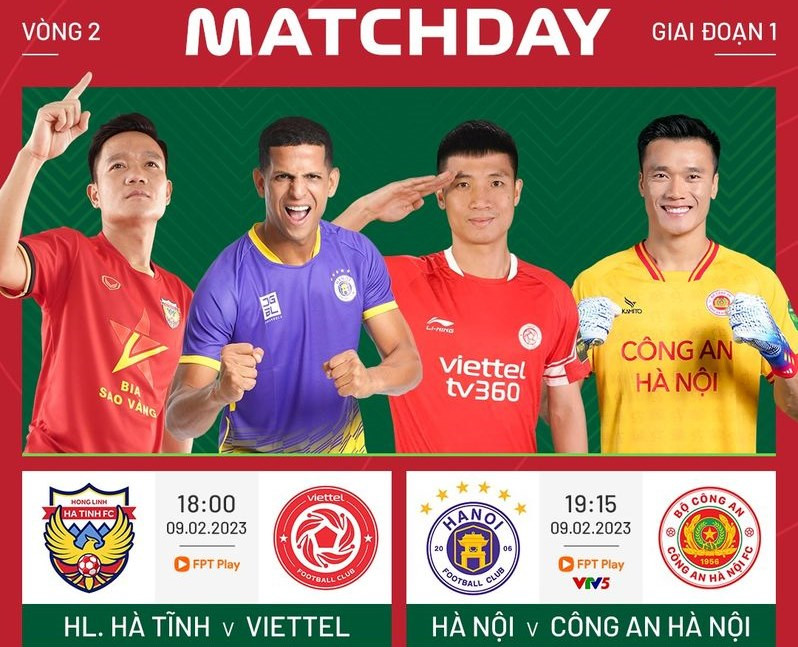 Lịch thi đấu vòng 2 V-League 2023 hôm nay 9/2: Derby Hà Nội vs Công an Hà Nội