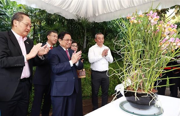 PM offers flowers at Ho Chi Minh Statue in Singapore hinh anh 2