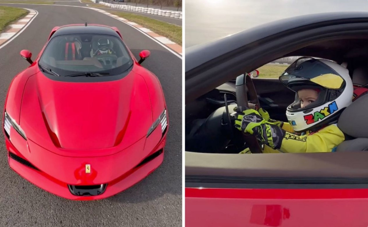 Cậu bé 3 tuổi lái siêu xe Ferrari 1000 mã lực 'xé gió' trên đường đua