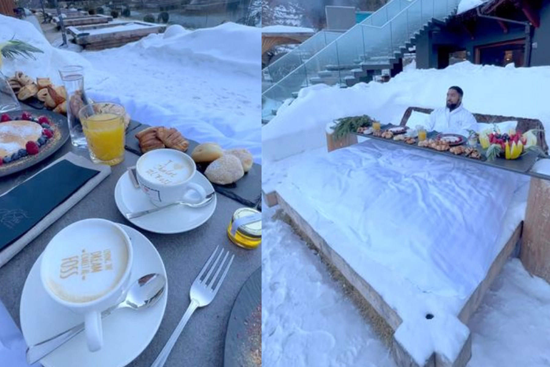 Du khách chi 3 triệu tận hưởng bữa sáng xa hoa trên giường, giữa màn trời phủ tuyết