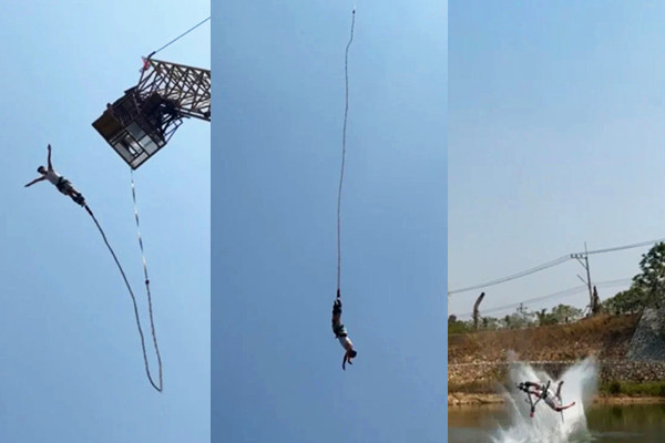 Nhảy bungee từ độ cao 10 tầng lầu bị đứt dây, du khách rơi xuống nước ngất xỉu