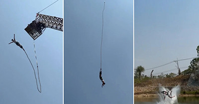 บันจี้จัมป์กระโดดจากความสูง 10 ชั้น เชือกหัก นักท่องเที่ยวตกน้ำเป็นลมหมดสติ