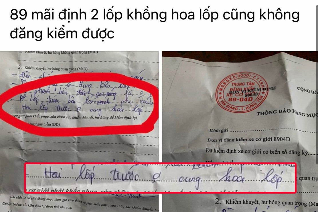 Đúng sai việc 'hoa lốp không giống nhau' cũng bị trượt đăng kiểm