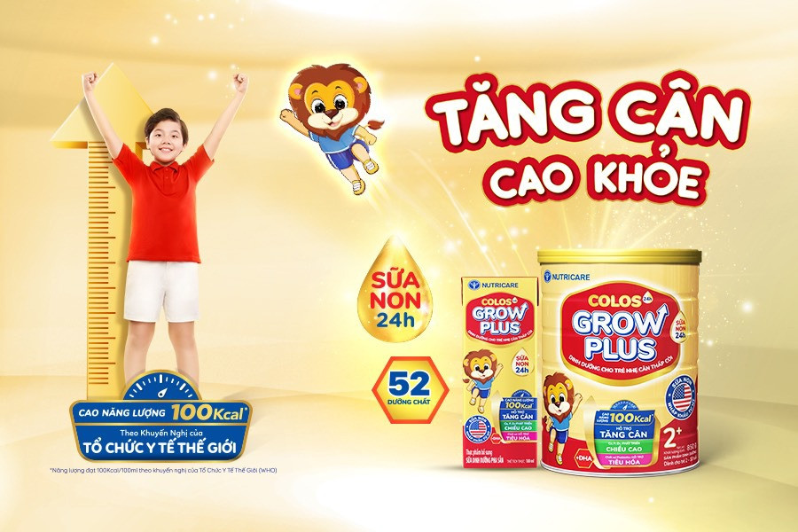 Nutricare Colos24h Grow Plus mới - bổ sung dinh dưỡng cho trẻ nhẹ cân thấp còi