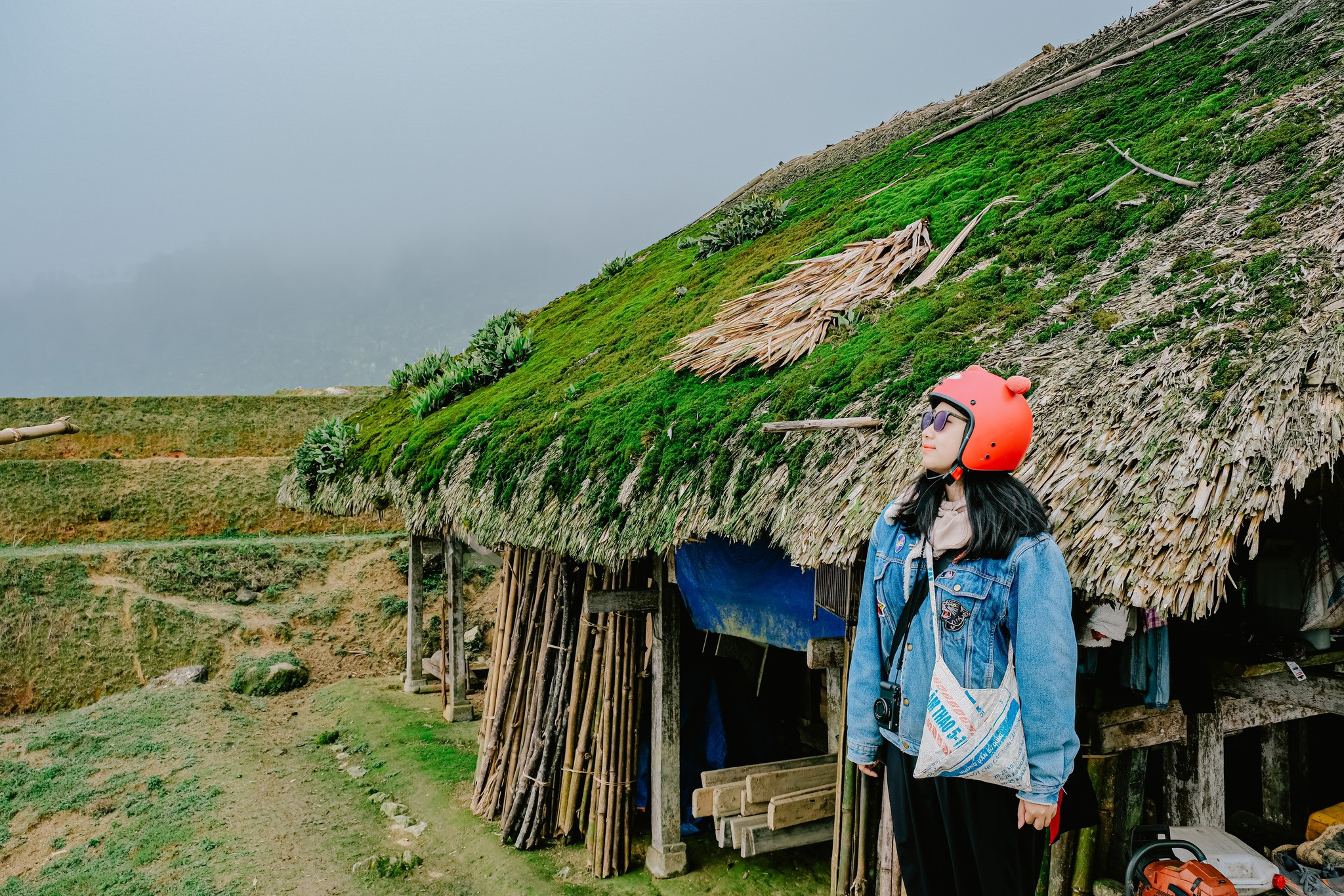Huts With Moss covered Roofs In Ha Giang