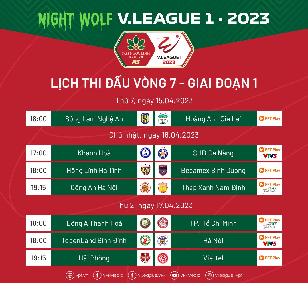 Lịch thi đấu vòng 7 VLeague 2023