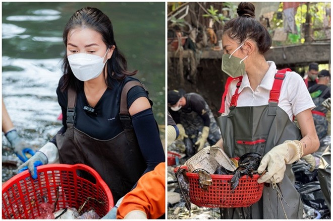 Hoa hậu Ngọc Châu, Thùy Tiên lội kênh bẩn dọn rác thải