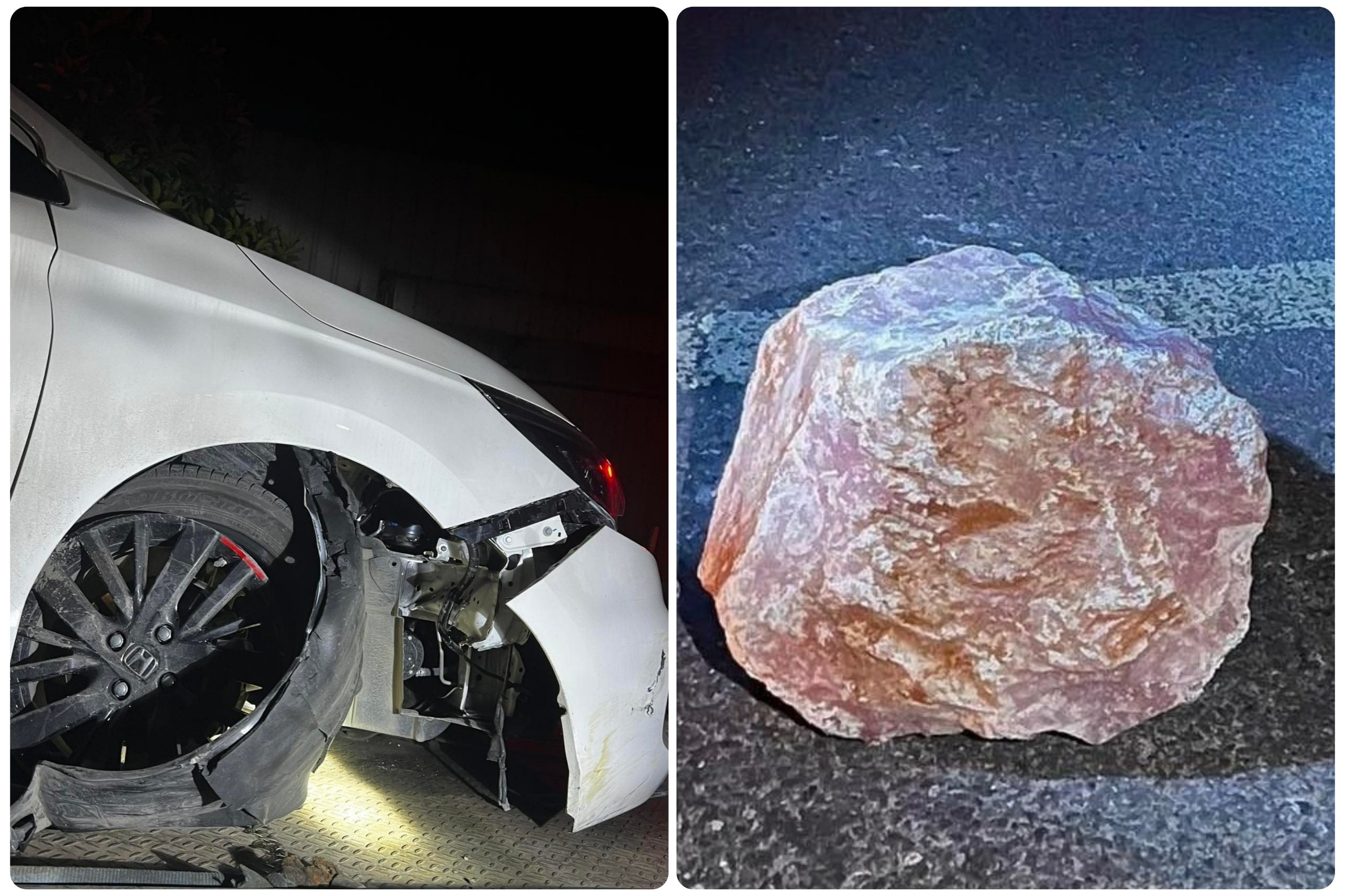 CSGT vào cuộc vụ xe Honda City gặp tai nạn vì bất ngờ đá to rơi trên cao tốc