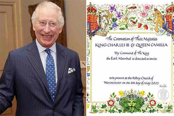 Điện Buckingham tiết lộ thiệp mời tới dự lễ đăng quang của Vua Charles III