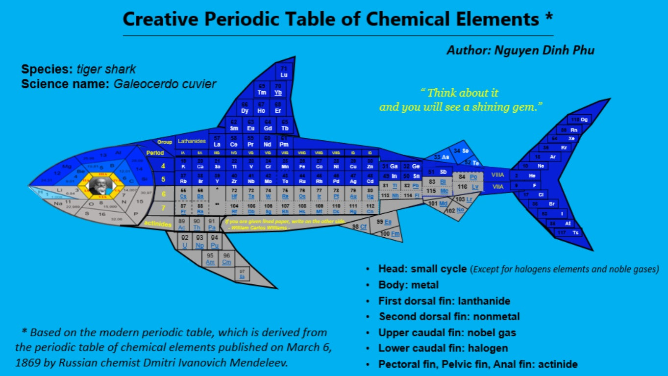 Nam sinh thiết kế lại bảng tuần hoàn hóa học thành hình cá mập