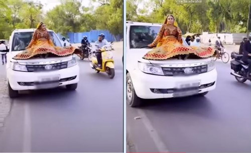 Cô dâu bị phạt tiền vì tạo dáng chụp ảnh trên nắp ca-pô xe đang chạy