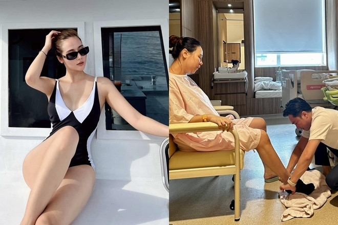 Cường Đô La ân cần chăm vợ mới sinh, Huyền Lizzie sexy nóng bỏng