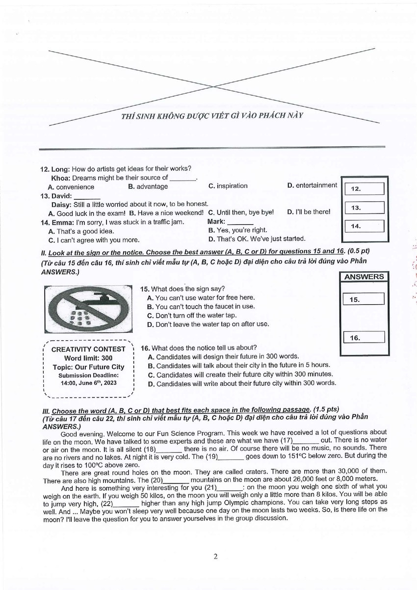 Công bố đáp án các môn thi trong kỳ thi vào lớp 10 tại TP.HCM ảnh 9