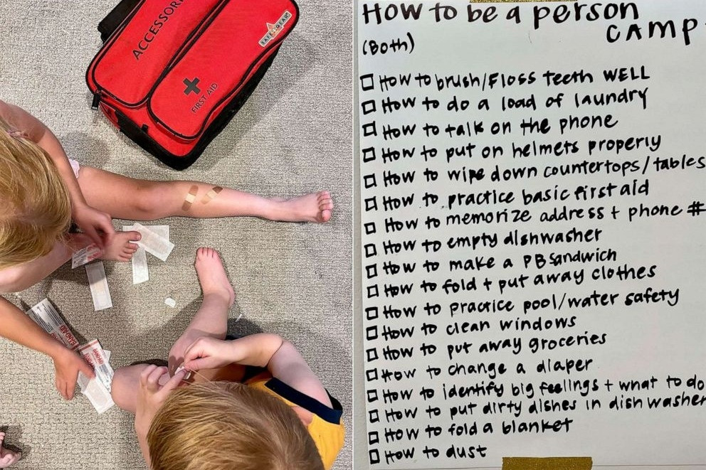 Người Mỹ tranh thủ hè dạy con nấu mỳ, bôi kem chống nắng, chăm sóc vết thương