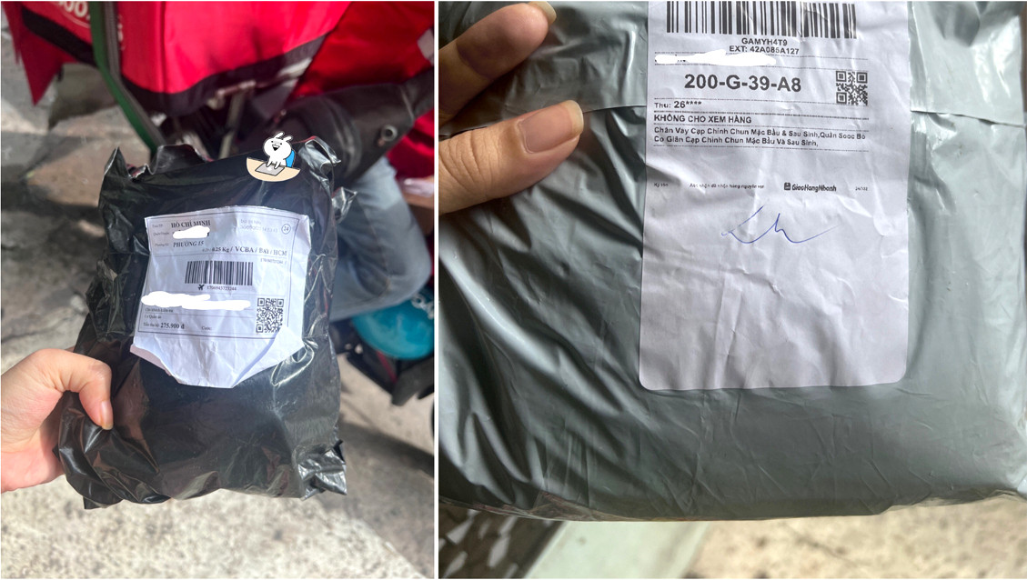 Đơn hàng giả gửi cho chị Liễu ghi chú “không xem hàng, mọi vấn đề liên hệ shop” nhưng số điện thoại trên gói hàng lại không liên hệ được - Ảnh: nhân vật cung cấp