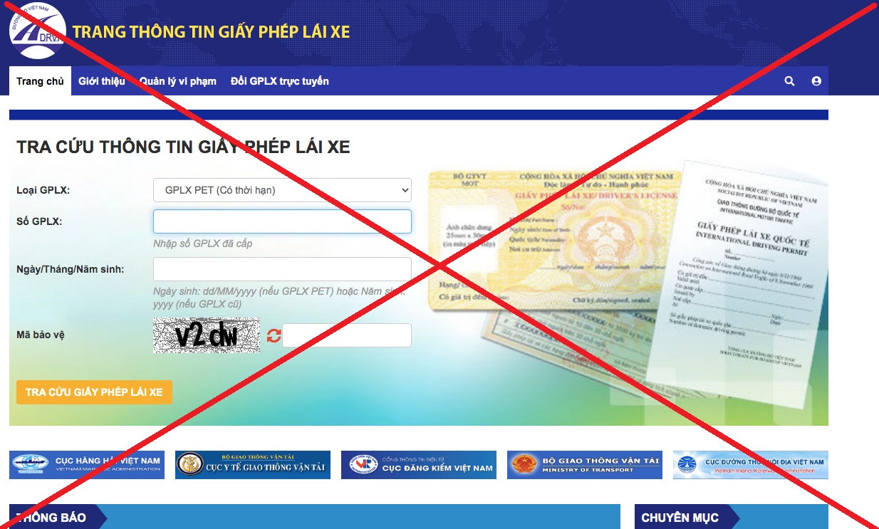 Nhiều website giả mạo tra cứu, cấp đổi giấy phép lái xe