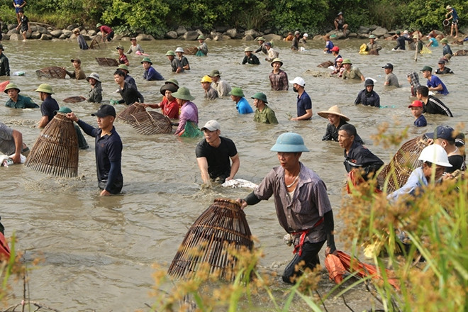 Nghìn người đội nắng lao xuống đầm bắt cá cầu may