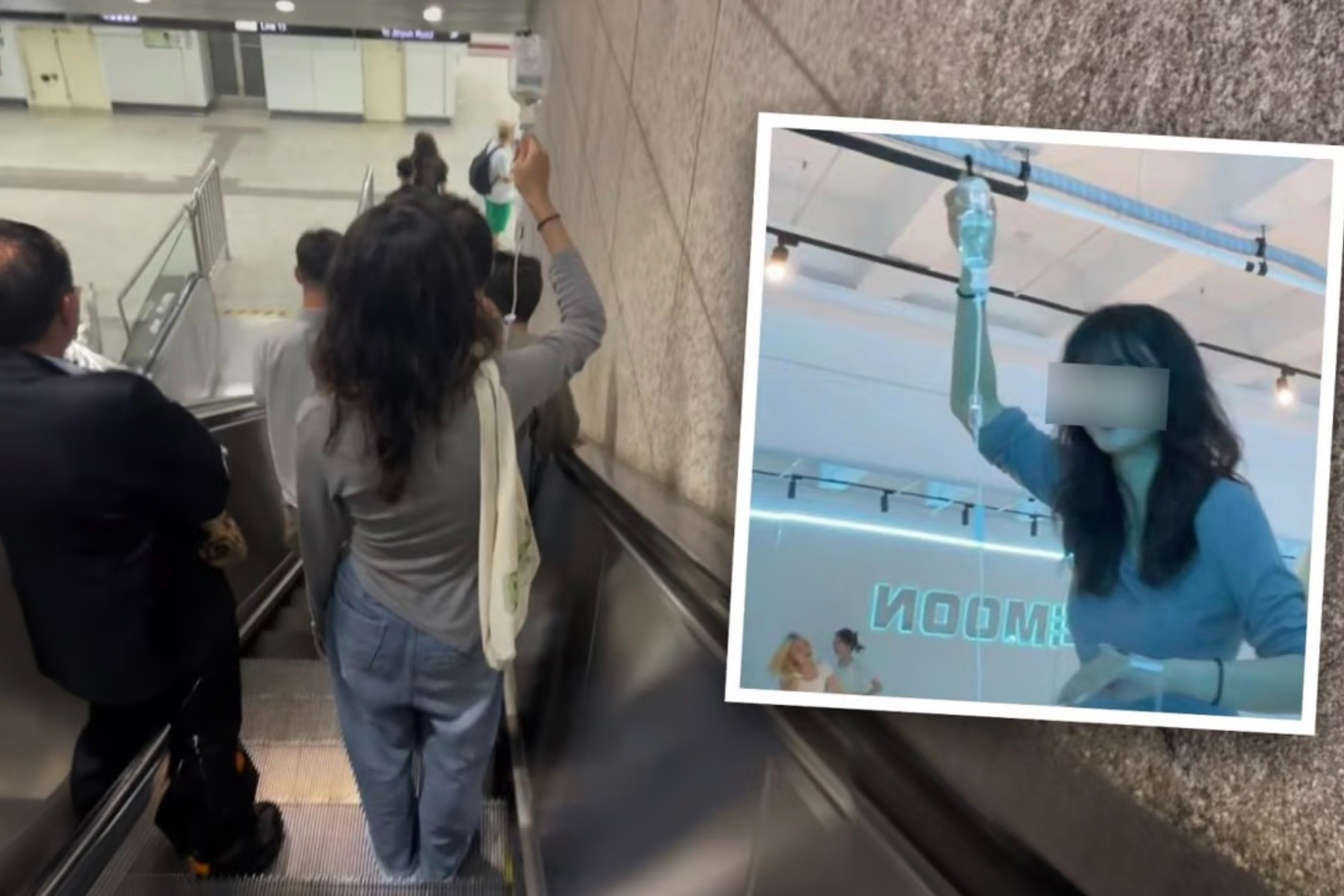 Cô gái truyền dịch trên đường đi làm khiến nhiều người thương cảm