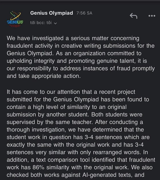 Genius Olympiad organizer decides to revoke award and fraudulent submission