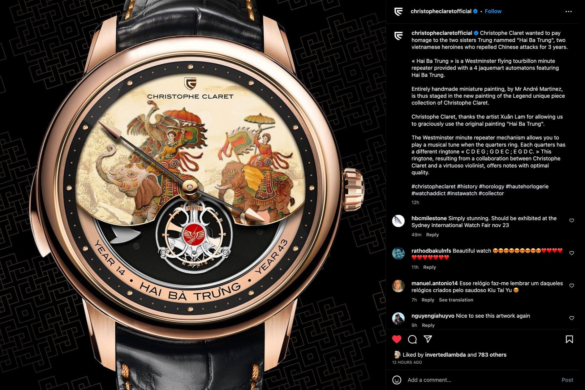 Hình ảnh Hai Bà Trưng trên thiết kế đồng hồ Thụy Sĩ là của họa sĩ Xuân Lam