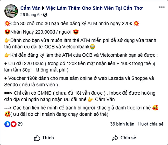 Ham 'mo the ATM duoc tang tien', coi chung tro thanh toi pham