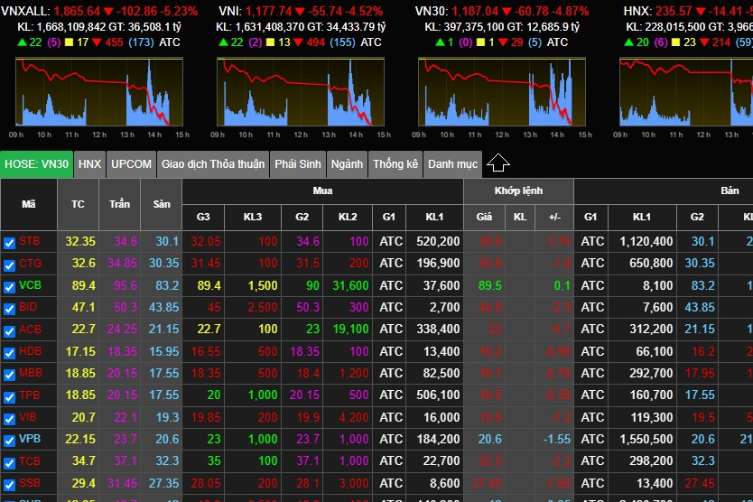 Chứng khoán chìm trong 'biển lửa', loạt ông lớn giảm sàn, VN-Index mất 55,5 điểm