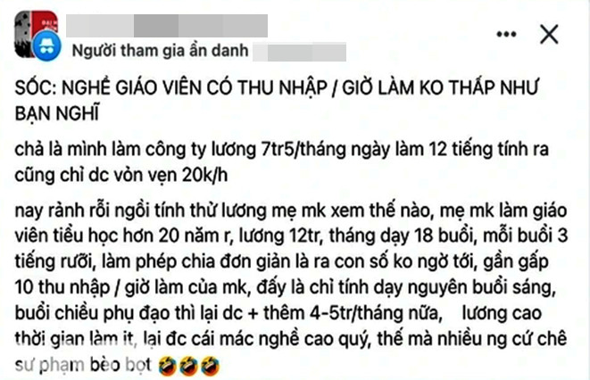 Phép tính gây 'sốc': Lương giáo viên tiểu học gần 200 nghìn đồng/giờ