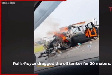Siêu sang Rolls-Royce đắt đỏ bốc cháy sau va chạm với xe chở dầu
