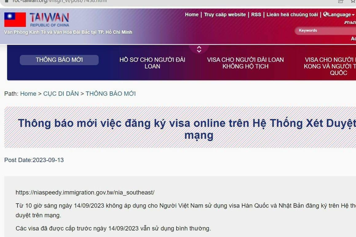 Đài Loan siết chặt việc cấp e-visa với khách Việt Nam