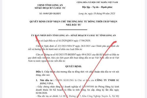 Điều tra văn bản giả mạo quyết định chấp thuận chủ trương đầu tư dự án ở Long An