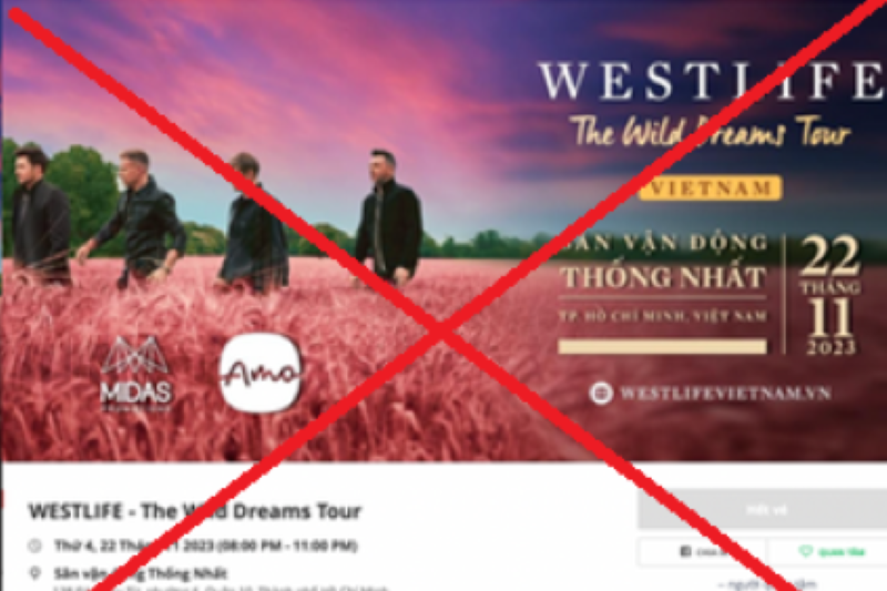 Cảnh báo thủ đoạn giả mạo website bán vé concert Westlife chiếm đoạt tài sản