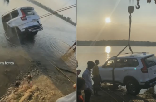 Quên kéo phanh tay, ô tô SUV rơi tõm xuống sông