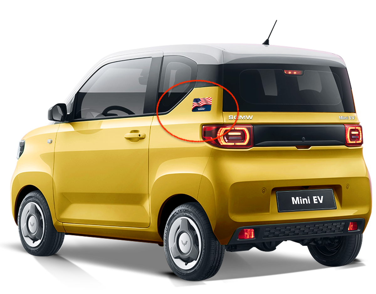 Xe ô tô điện mini Wuling HongGuang thay đổi tên, dán decal cờ Mỹ